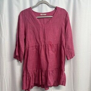 Laura Bianchi Women’s Magenta 100% Linen Tied Top Cottagecore Classic Medium